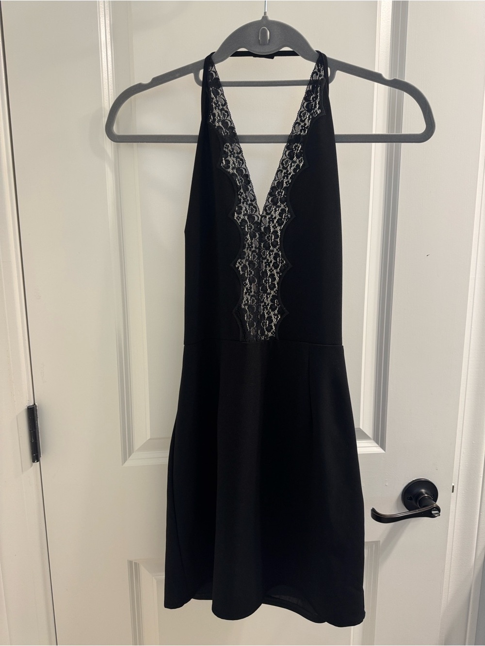 Black Lace-Trim Halter Dress